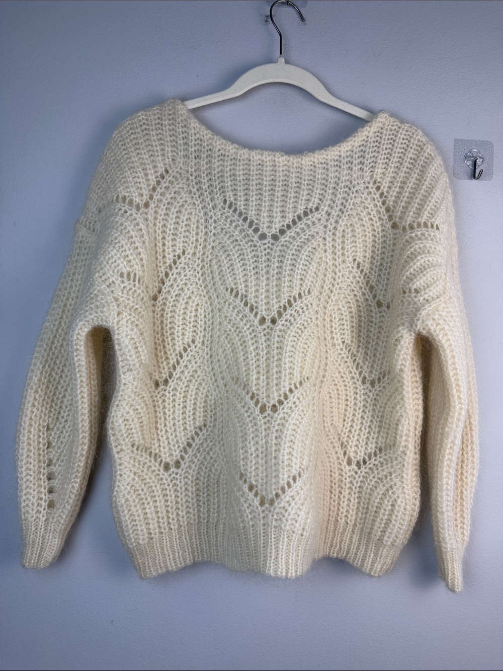 Sezane Pull Simone Knit Jumper Sweater Open Knit XS Mohair Wool Clean Beauty - Picture 2 of 16
